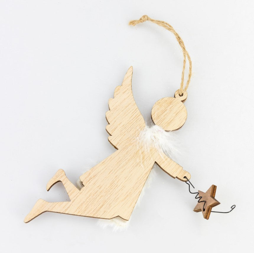 Anioł świąteczny figurka wisząca drewniana zawieszka choinkowa 16 cm