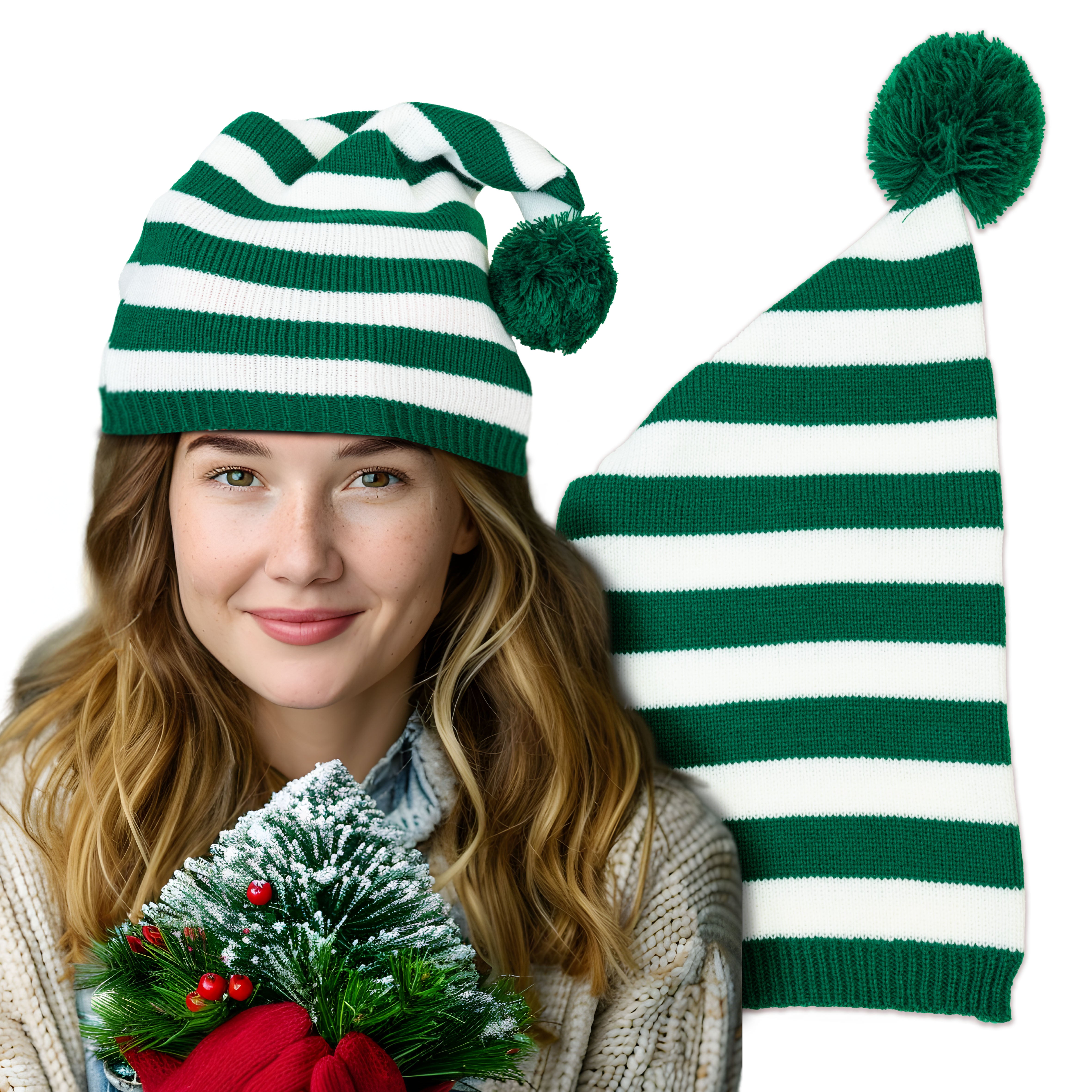 Czapka Świąteczna W Paski Zimowa