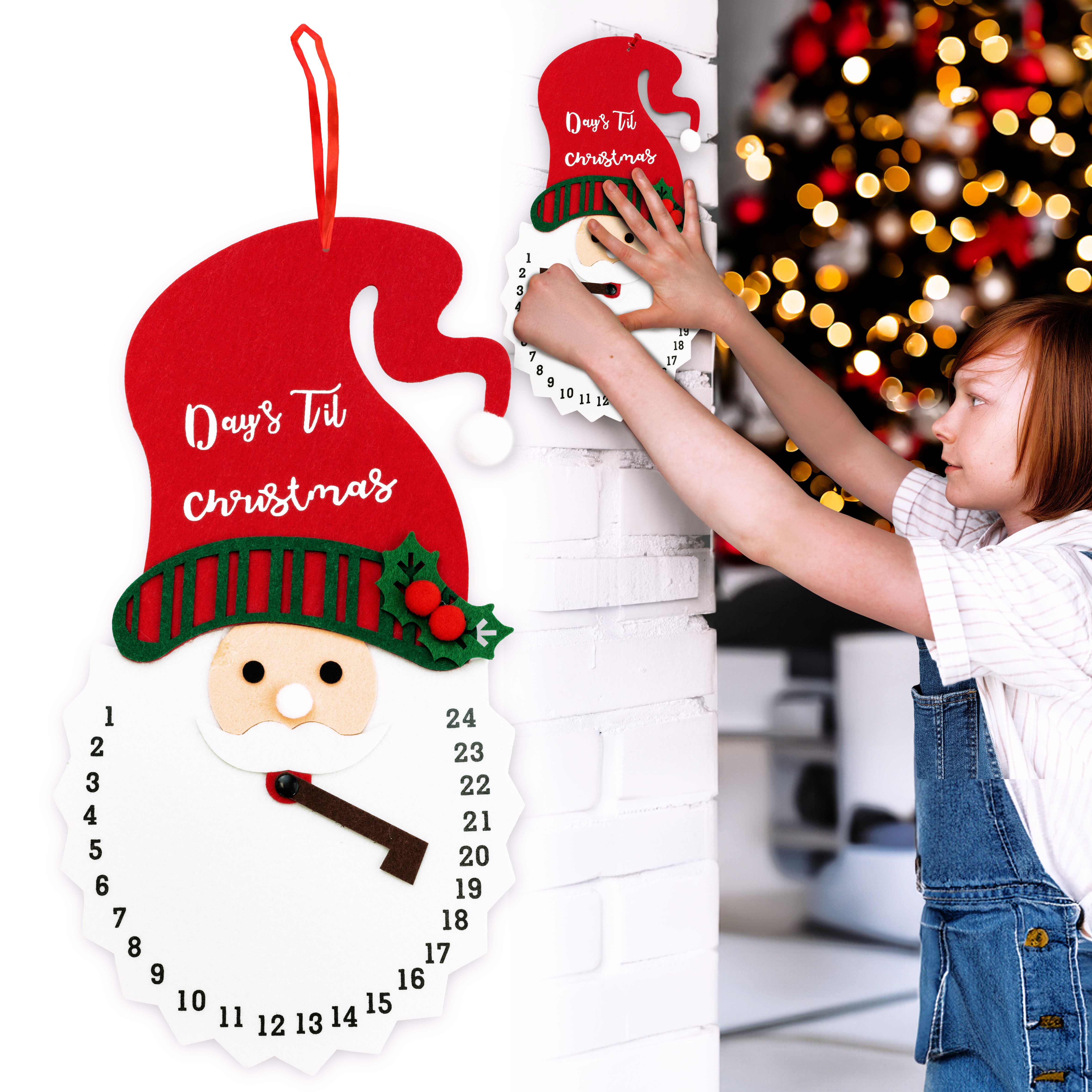 Kalendarz adwentowy uroczy zegar świąteczny z Mikołajem