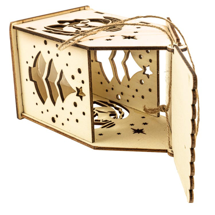 Świąteczny lampion drewniany domek witraż