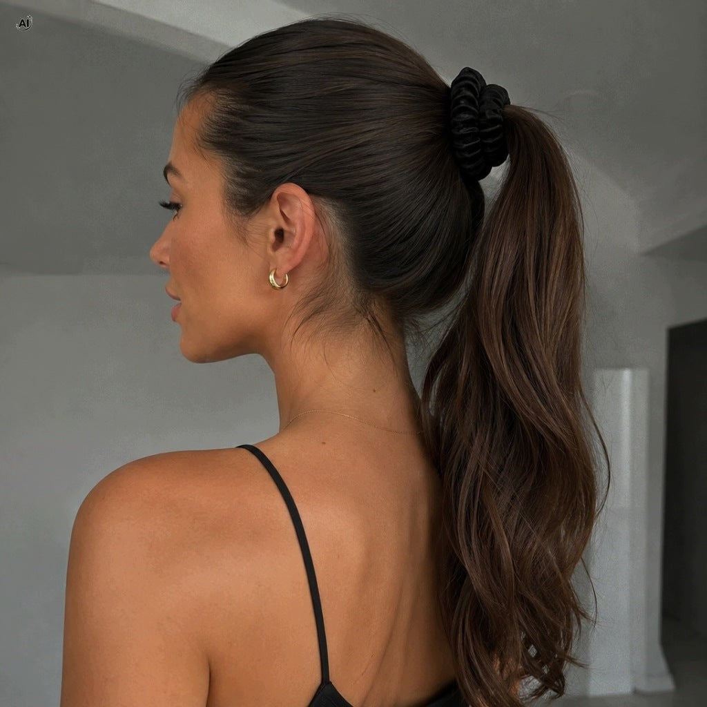 Satynowe gumki do włosów scrunchie, zestaw 10 szt., czarne