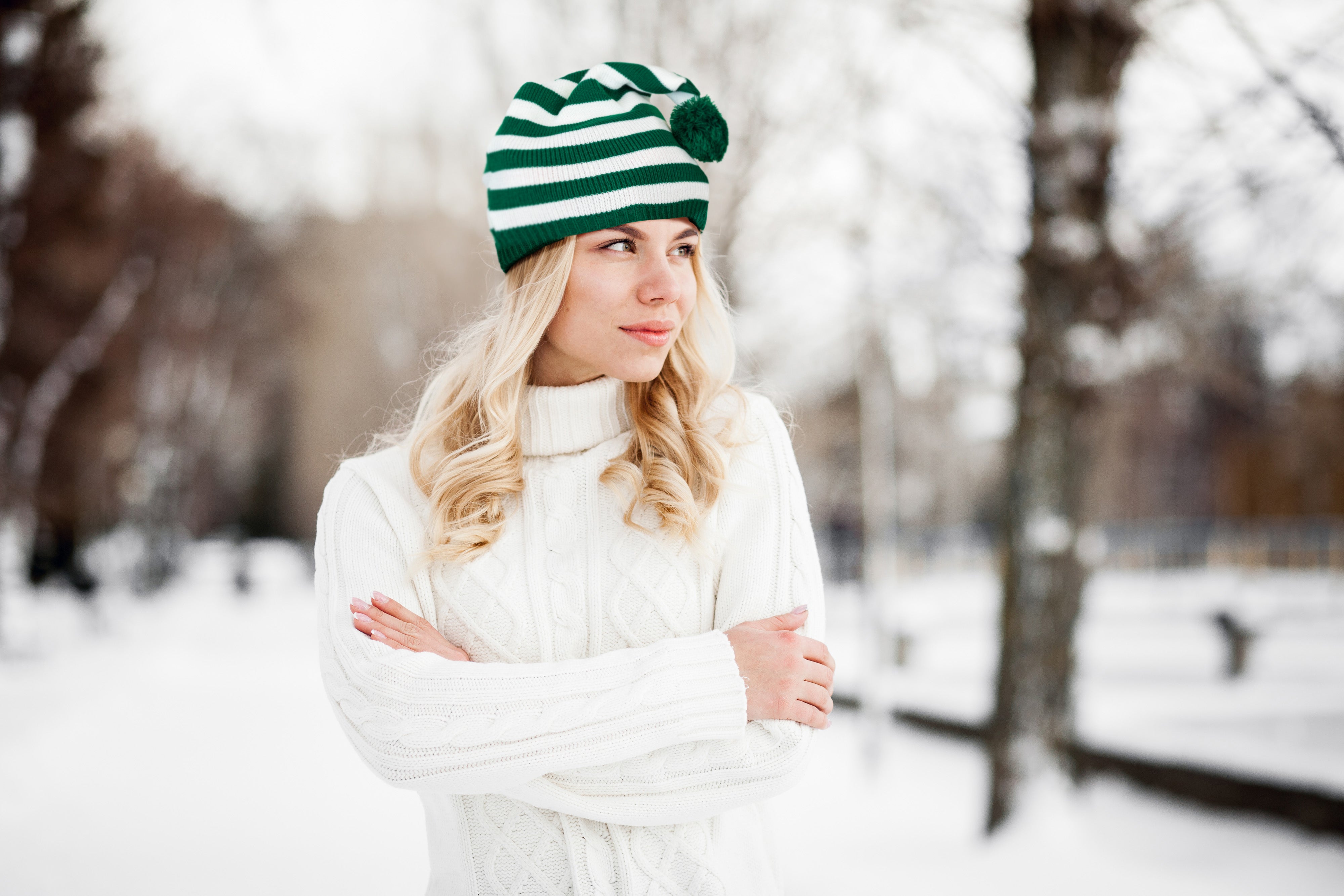 Czapka Świąteczna W Paski Zimowa