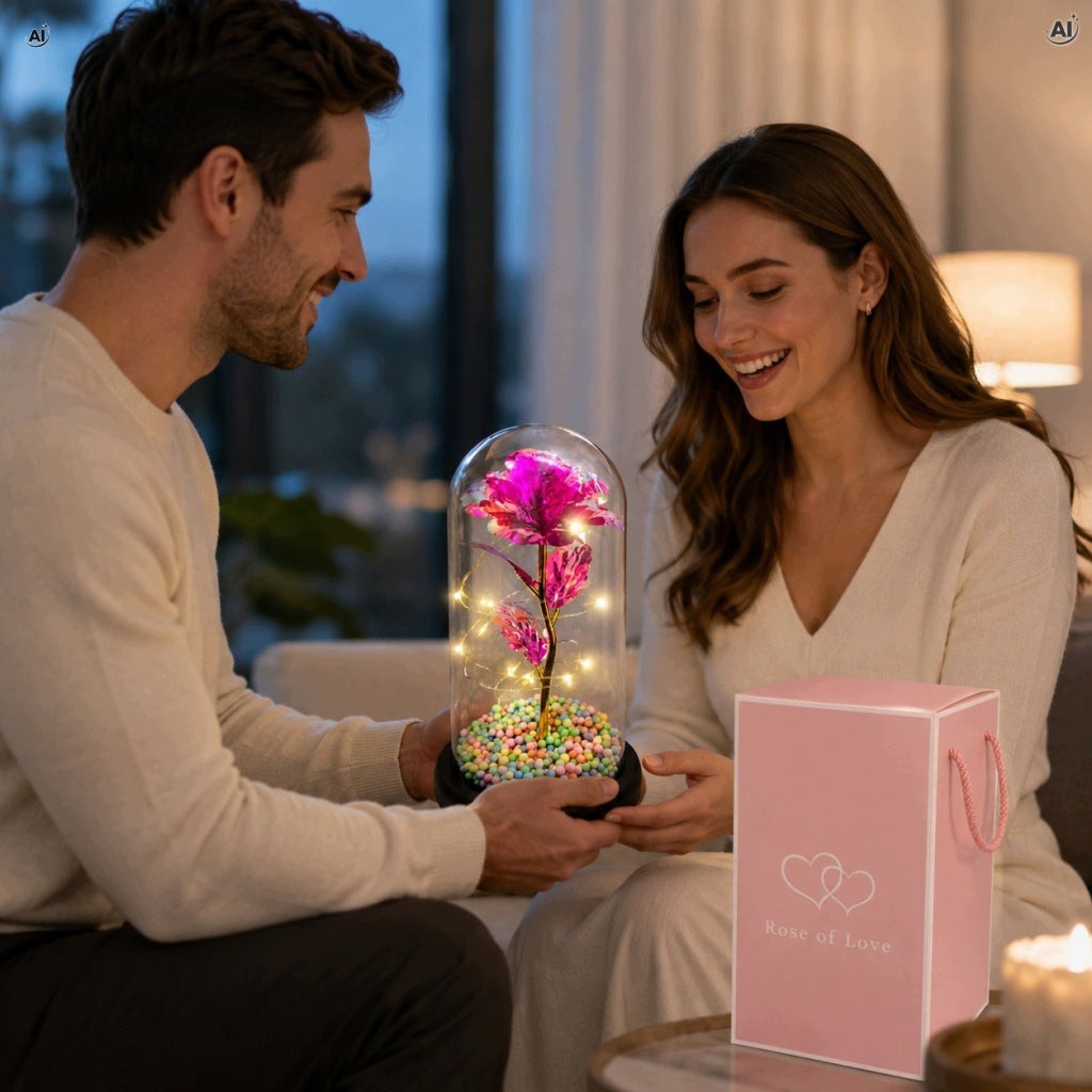 Wieczna róża w szkle z LED 21 cm