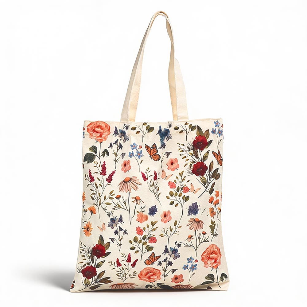Torba Bawełniana Ecru w Kwiaty 35x38 cm Ekologiczna