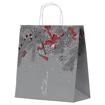 Torba papierowa świąteczna 320x160x380mm Szara Merry Christmas