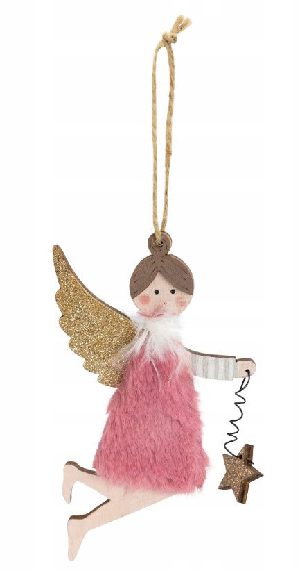 Anioł świąteczny figurka wisząca drewniana zawieszka choinkowa 16 cm