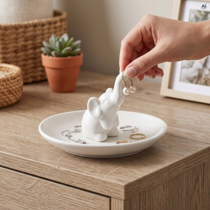 Stojak na Biżuterię Ceramiczny Słonik