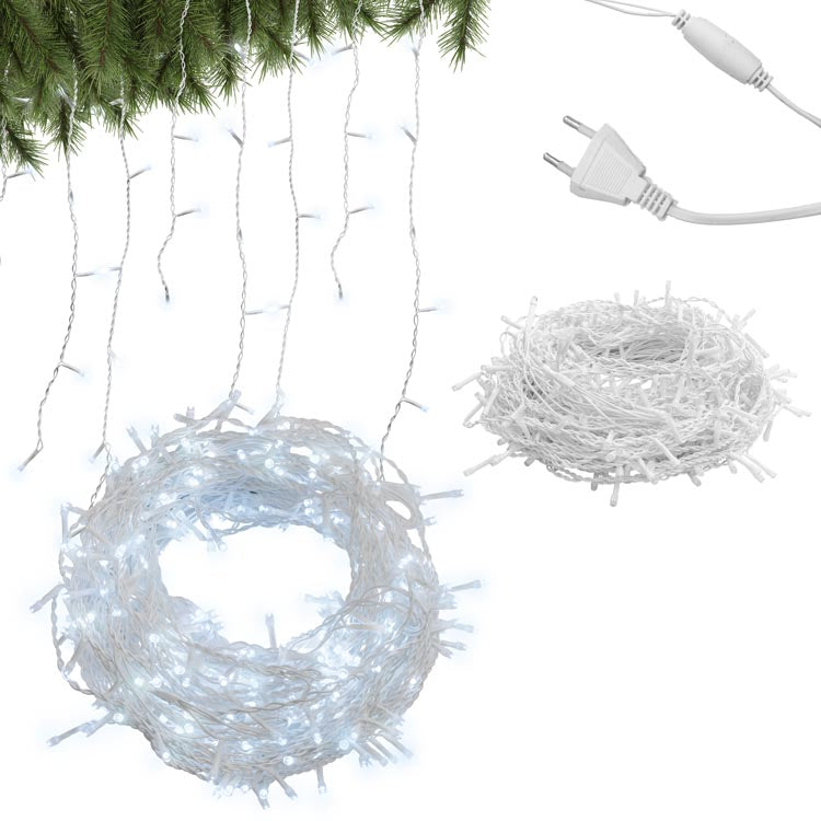 Sople LED 300 diod – 12,8 m, zimny biały