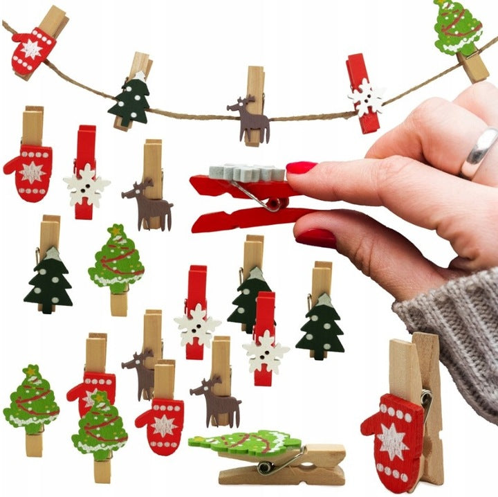 Drewniane Klamerki Ozdobne Świąteczne Spinacze Dekoracyjne 20x