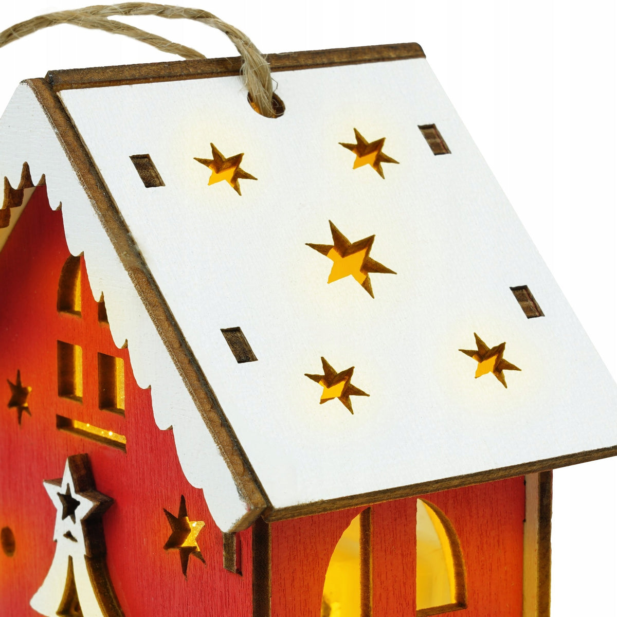 Lampion Świąteczny Domek Drewniany LED 9 cm