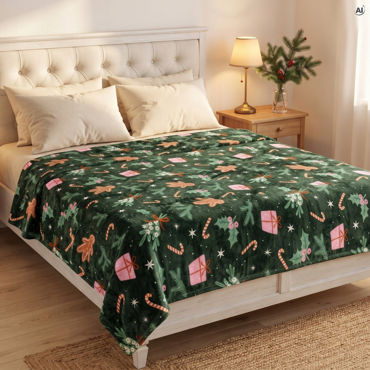 Koc Świąteczny Flanelowy 150 × 200 cm Zielony