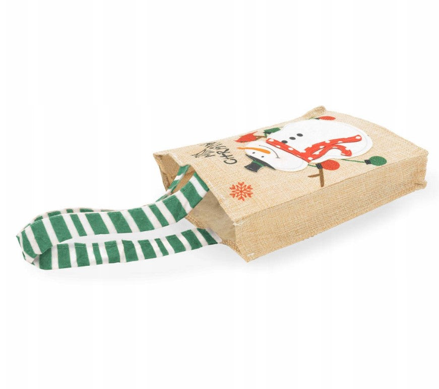 Torba Jutowa 15x4x19cm Beżowa z Bałwanem MERRY CHRISTMAS