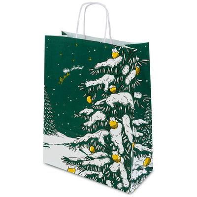 Torba papierowa świąteczna 240x100x320mm Zielona Choinka