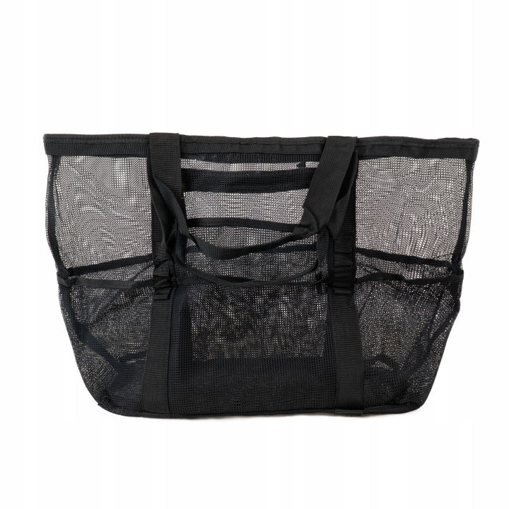 Duża torba siatkowa plażowa, czarna, nylon (mieści A4)