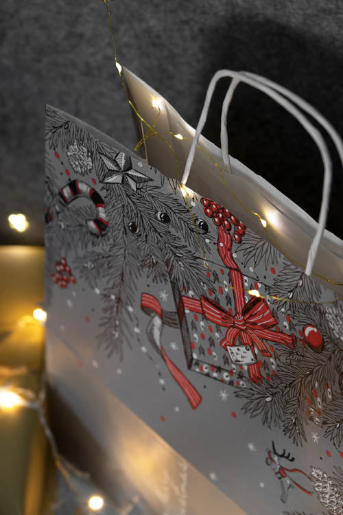 Torba papierowa świąteczna 320x160x380mm Szara Merry Christmas