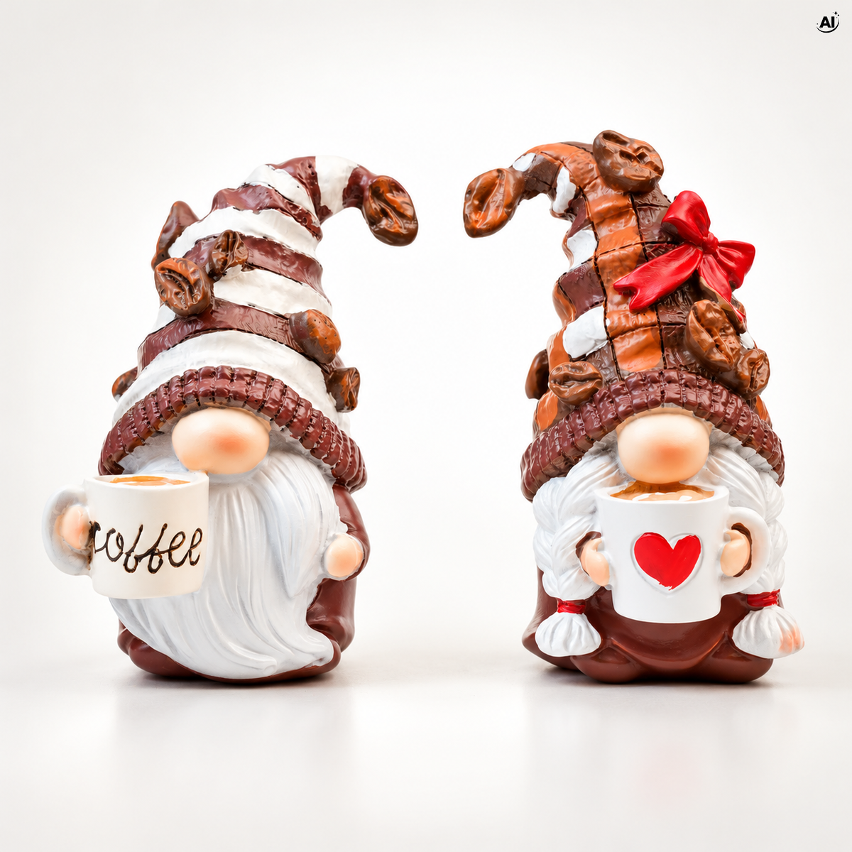 Figurka gnoma świątecznego z kubkiem kawy, 11 cm