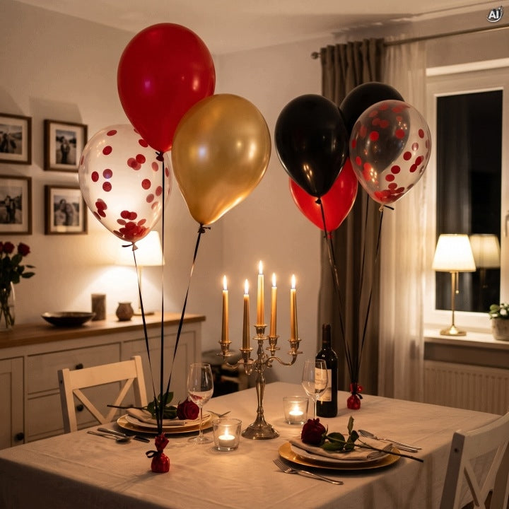 Balony Czerwone Czarne Złote z Konfetti 60 szt.