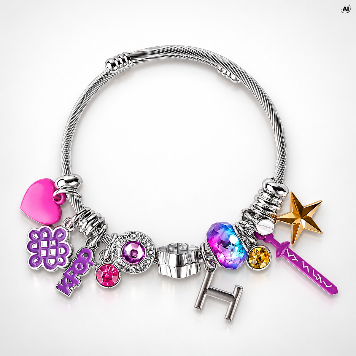 Bransoletka z kolorowymi zawieszkami charms, regulowana