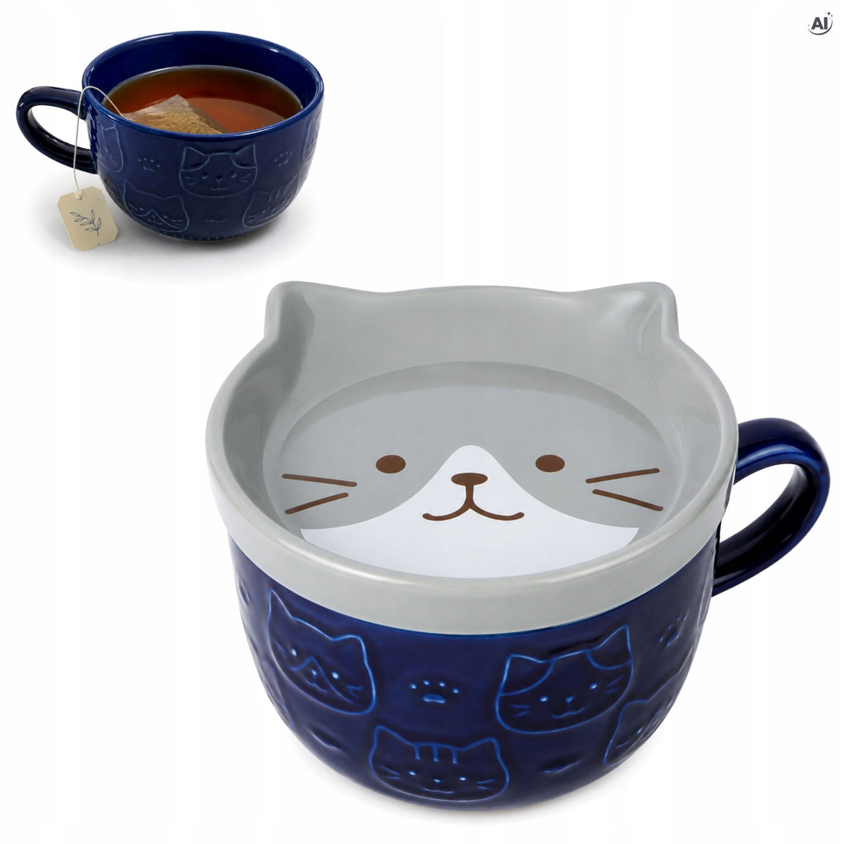 Ceramiczny kubek z przykrywką w kształcie kota, 300 ml