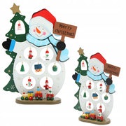 Drewniana figurka bałwana z zawieszkami świątecznymi 25 cm