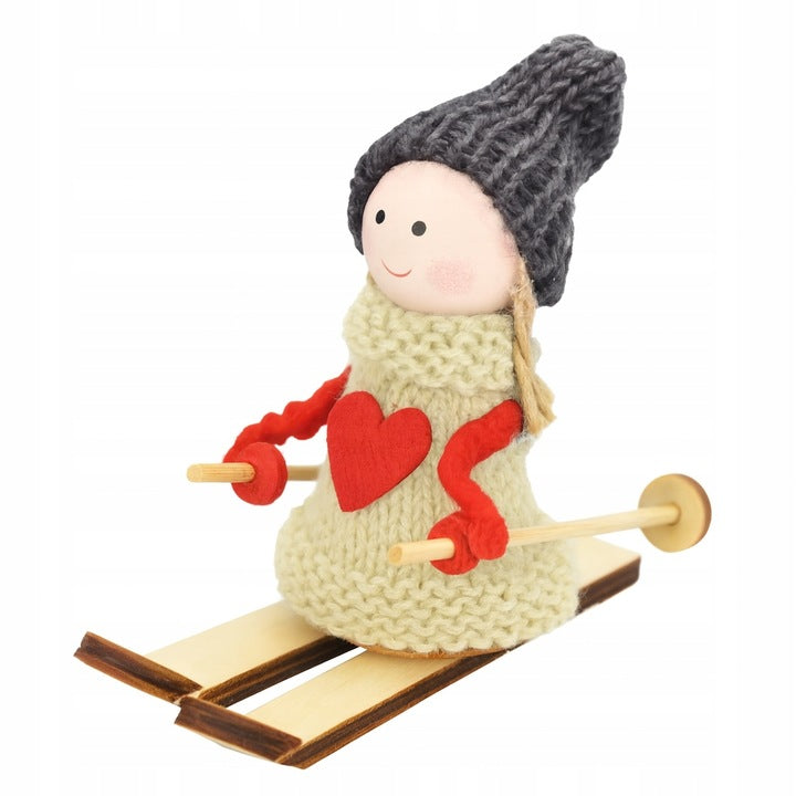 Dziewczynka na Nartach Drewniana Ozdoba