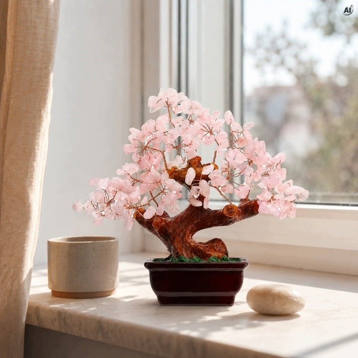 Drzewko Szczęścia z Różowego Kwarcu Bonsai 16,5 cm