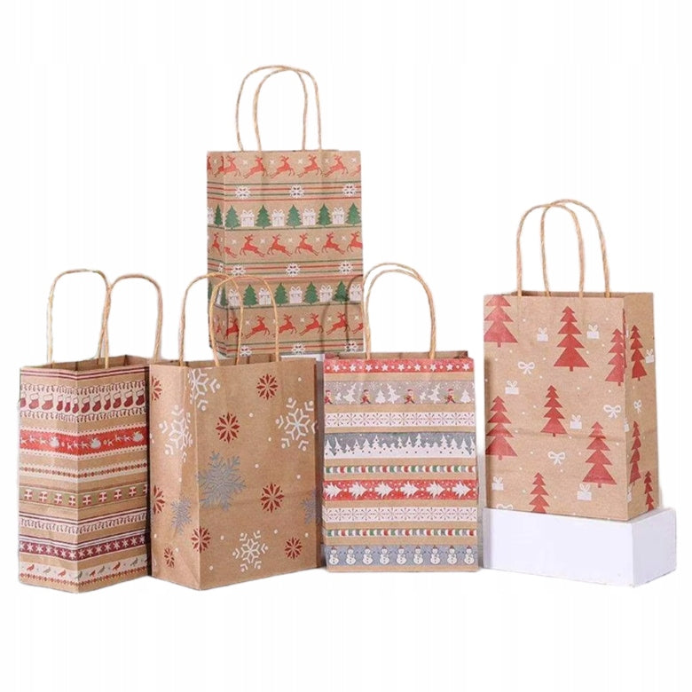 Torba Papierowa z uchwytem skręcanym 330x120x260mm brązowa wzór Świąteczny 4szt.