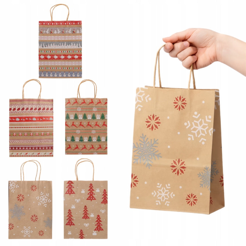 Torba Papierowa z uchwytem skręcanym 330x120x260mm brązowa wzór Świąteczny 4szt.