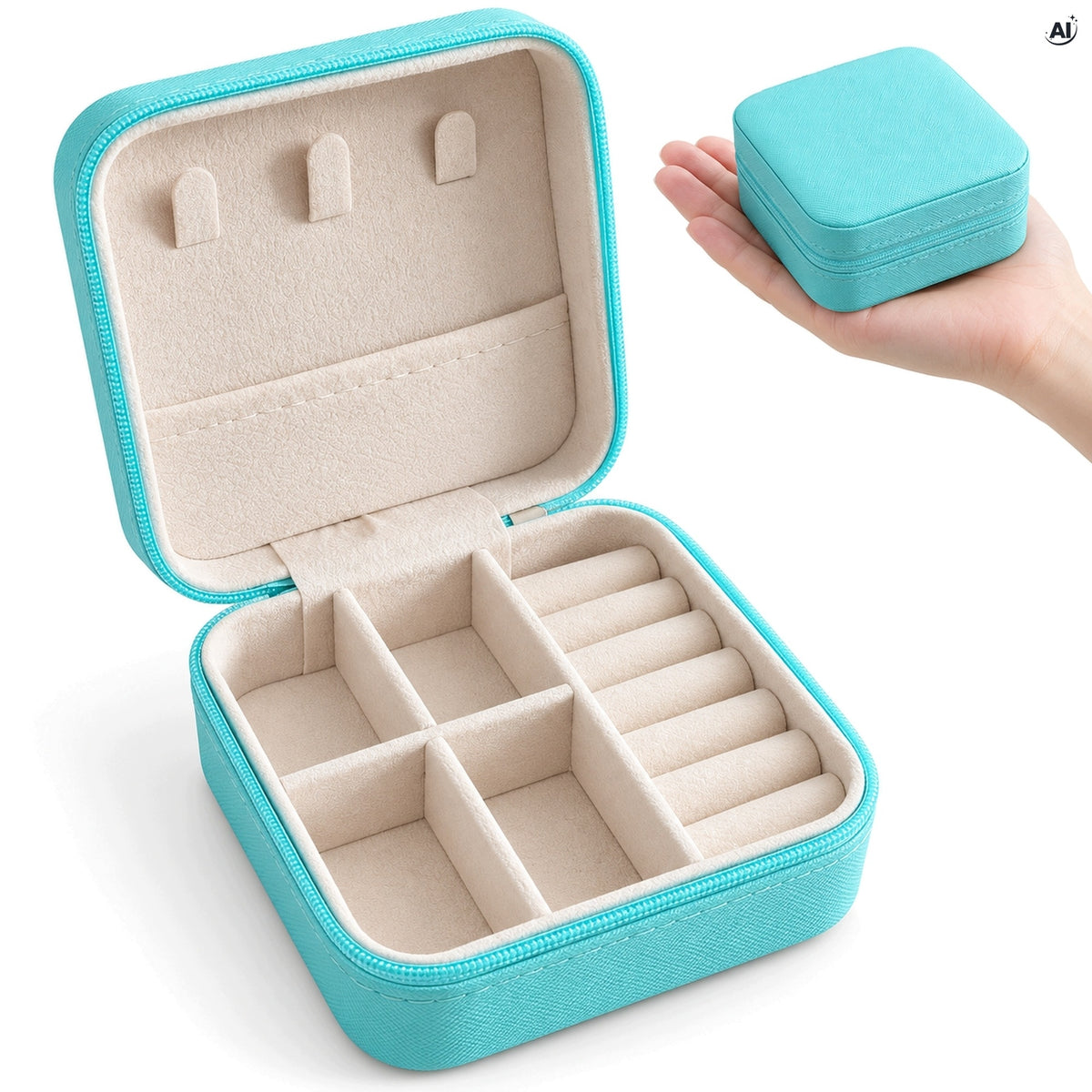 Etui Podróżne na Biżuterię 9,5 × 9,5 × 5 cm Turkusowe