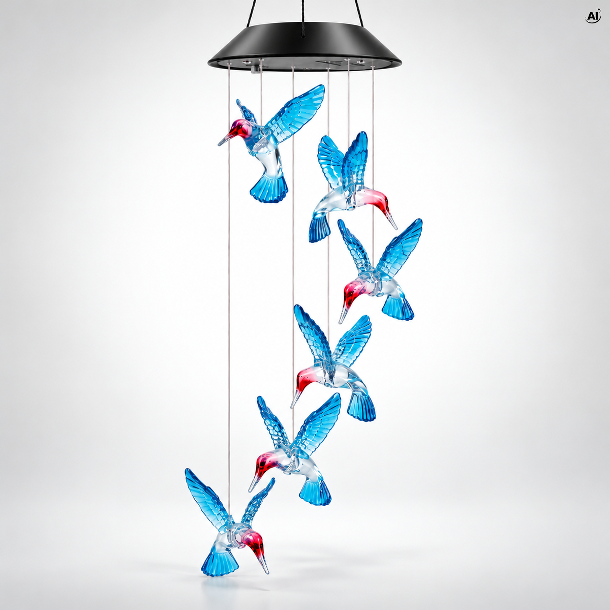 Solarne dzwonki wietrzne z kolibrami LED