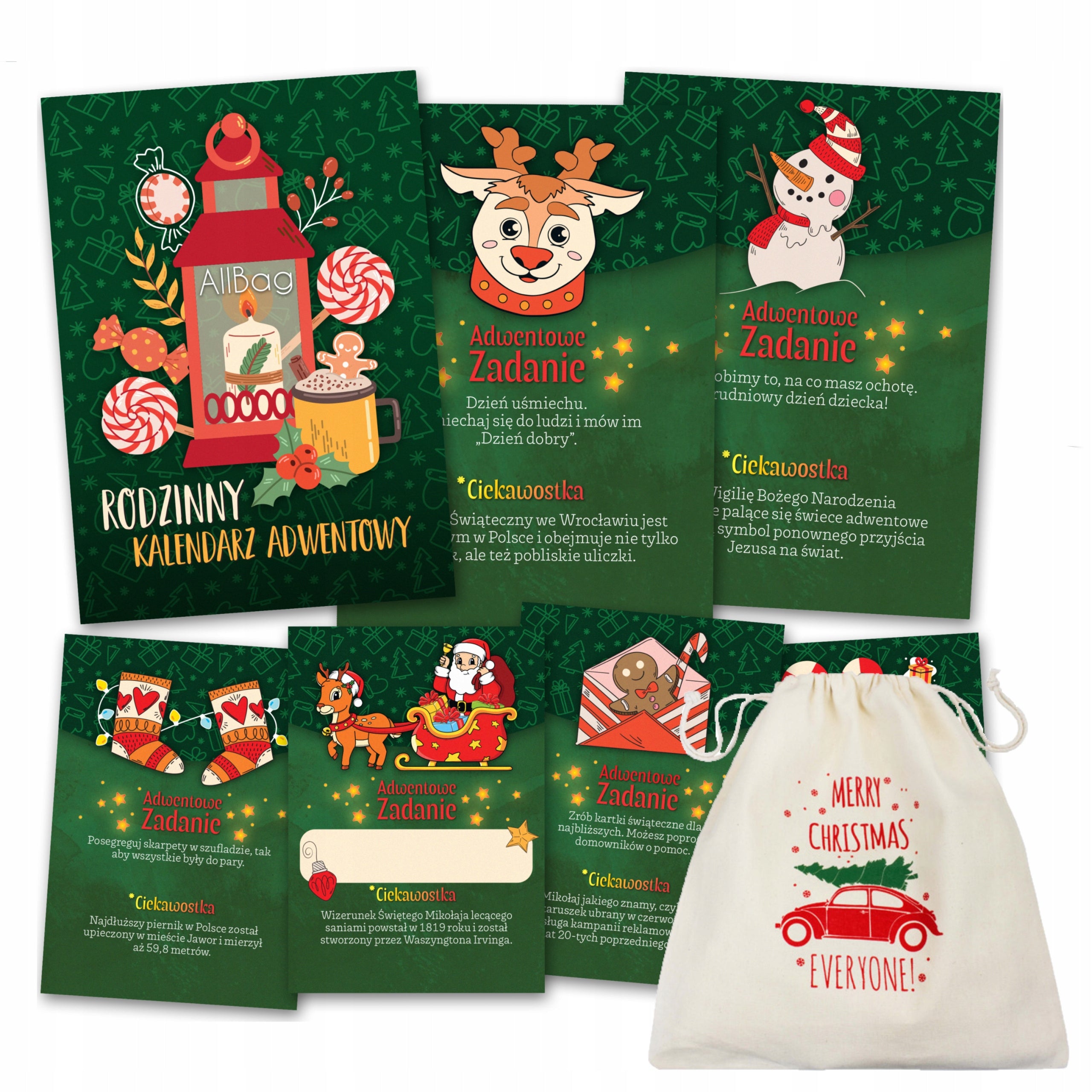 Kalendarz Adwentowy Zadania Ciekawostki z Woreczkiem i Woreczek Bawełniany