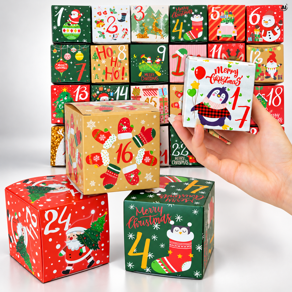 Kalendarz Adwentowy DIY 24 Pudełka 7 × 7 × 7 cm