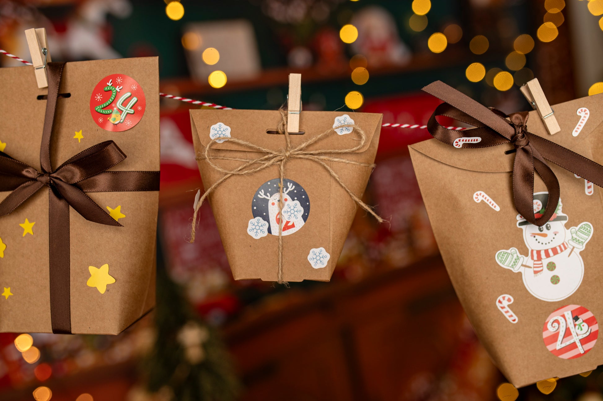 Pudełkowy kalendarz adwentowy z naklejkami świątecznymi