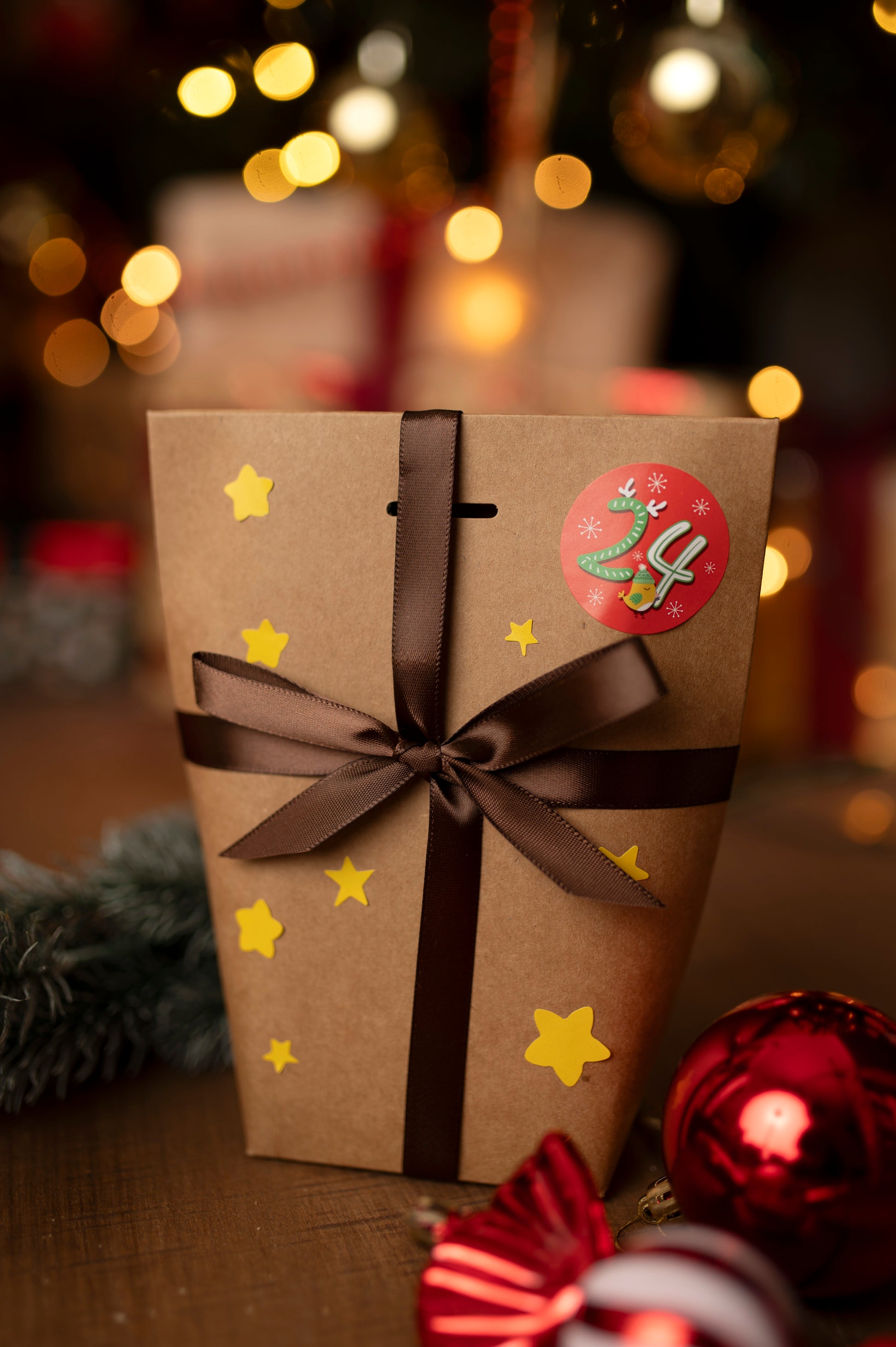 Pudełkowy kalendarz adwentowy z naklejkami świątecznymi