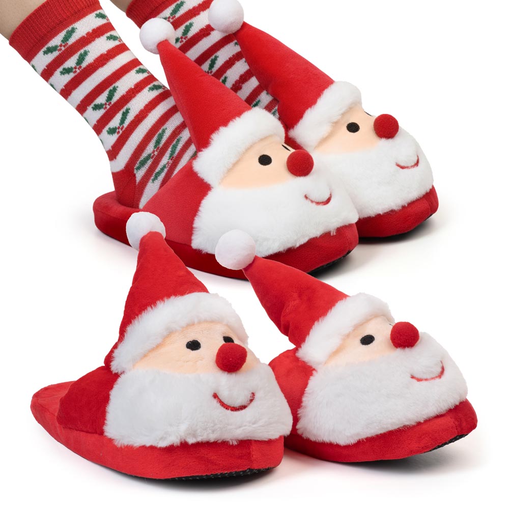 Świąteczne kapcie z motywem Świętego Mikołaja