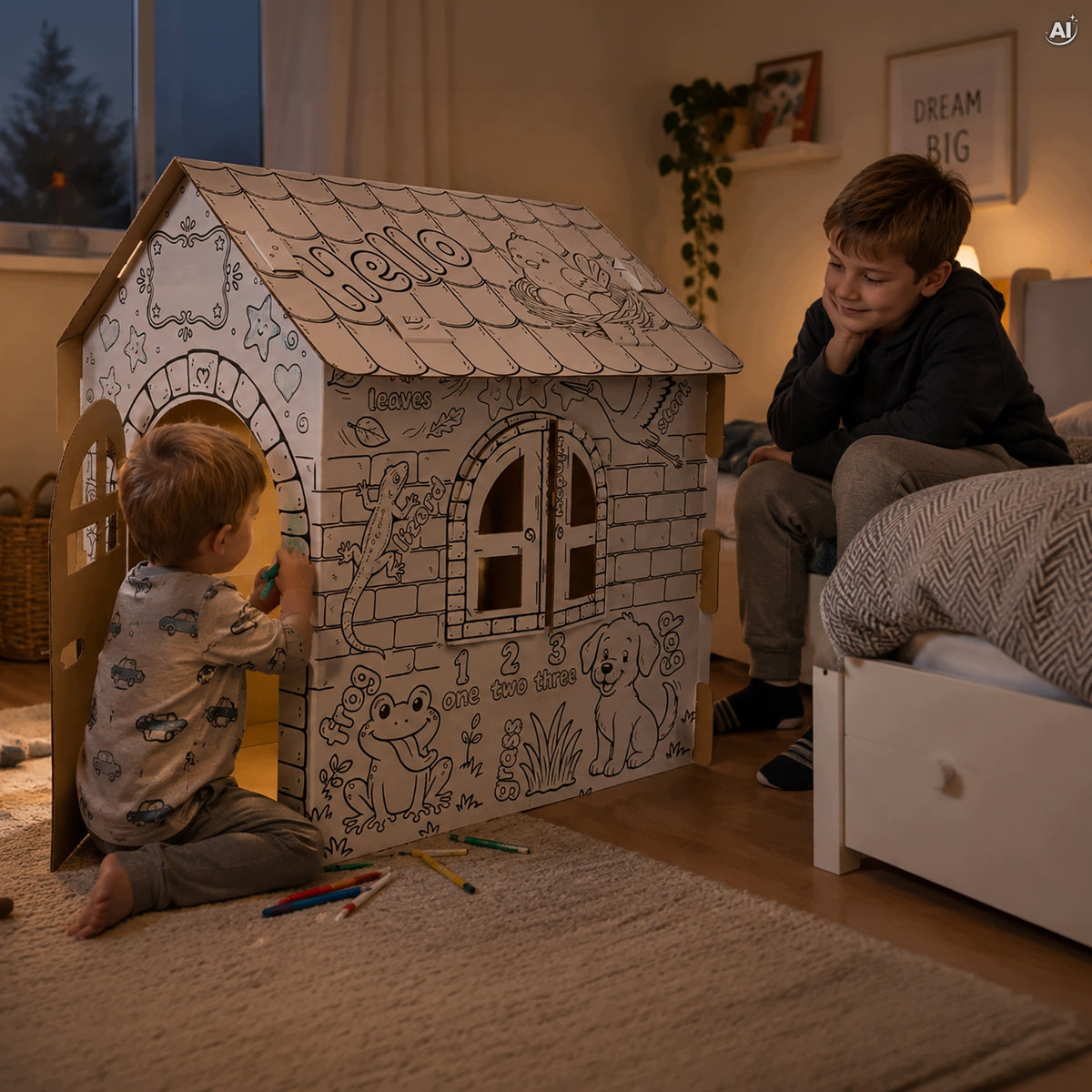 Kartonowy domek do malowania dla dzieci, XXL 90 cm