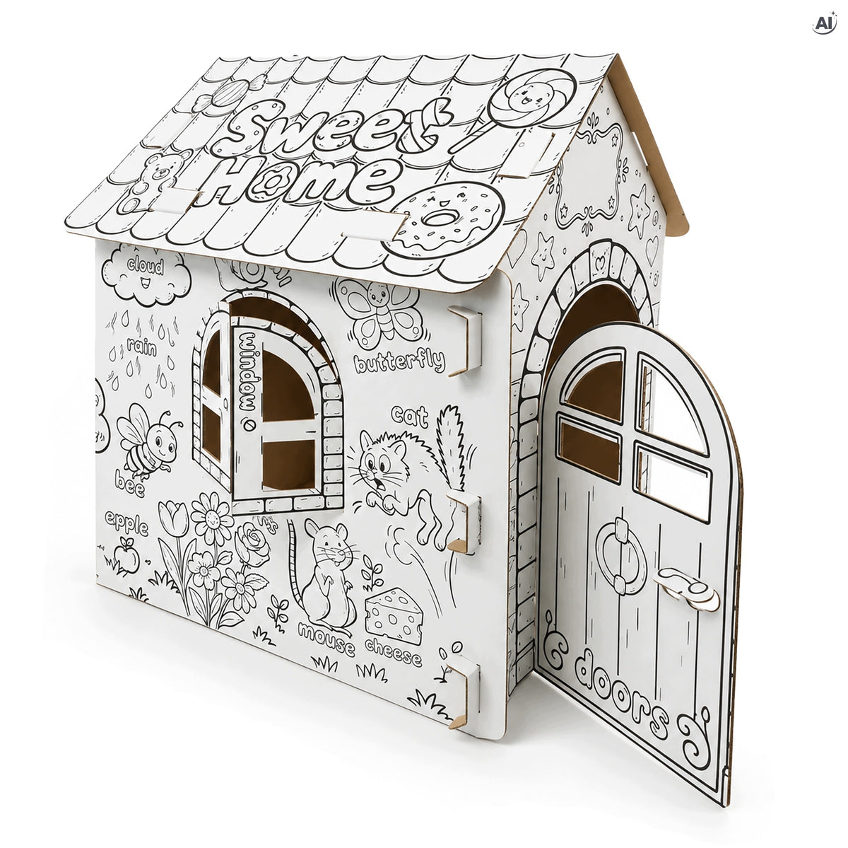 Kartonowy domek do malowania dla dzieci, XXL 90 cm