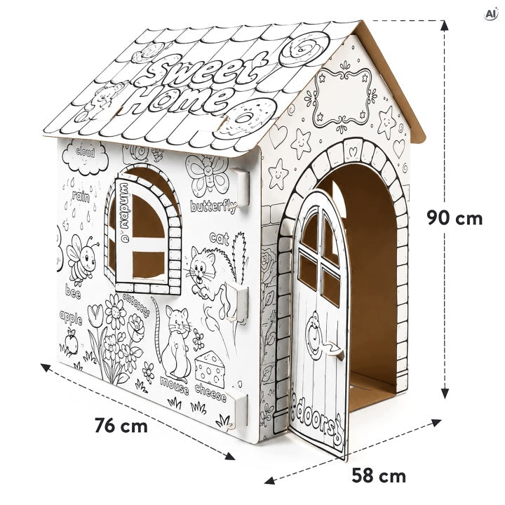 Kartonowy domek do malowania dla dzieci, XXL 90 cm