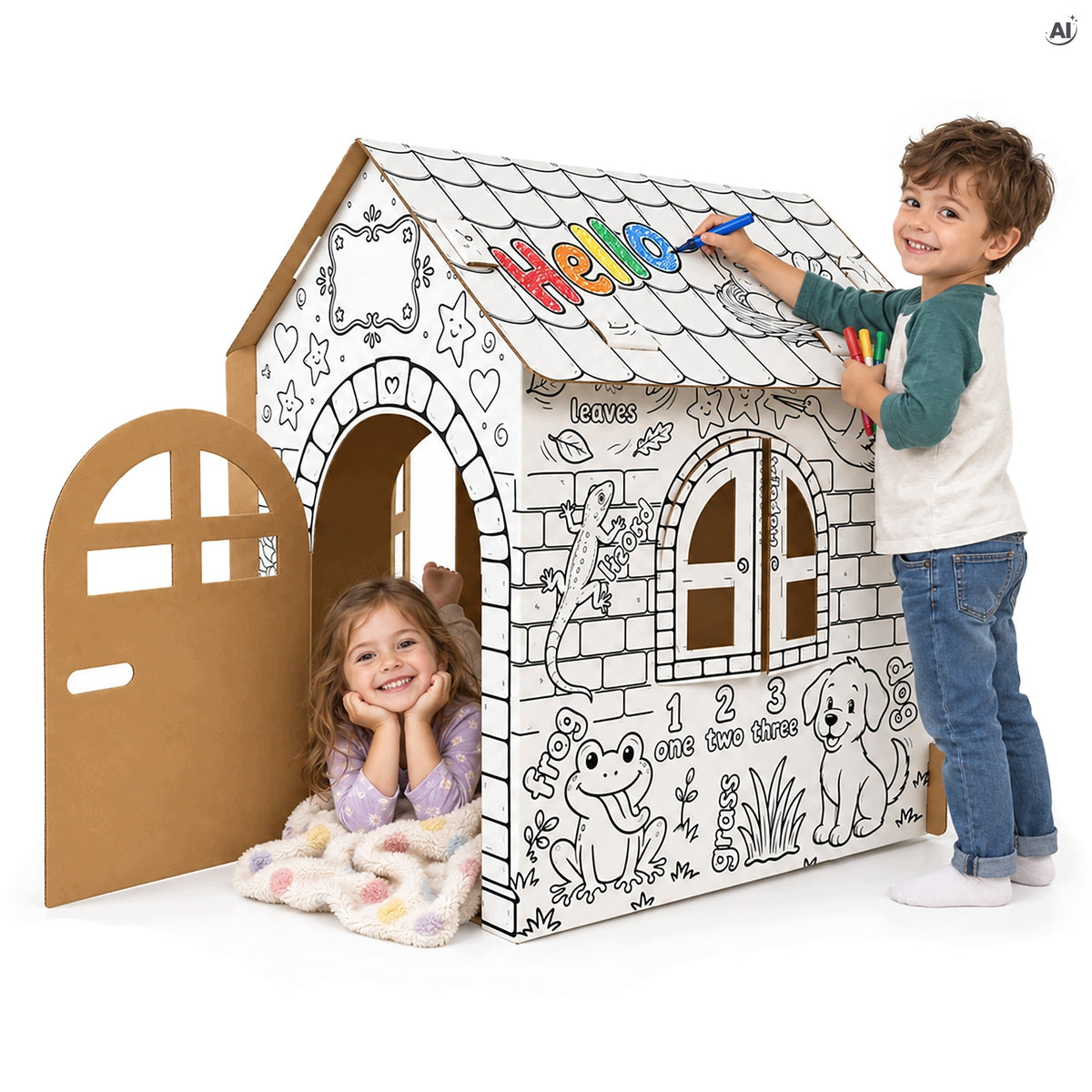 Kartonowy domek do malowania dla dzieci, XXL 90 cm