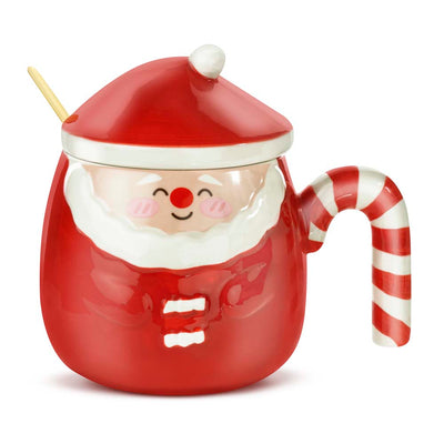 Kubek świąteczny czerwony Mikołaj z przykrywką ceramiczny prezent zimowy
