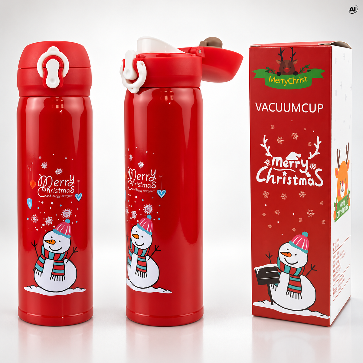 Kubek termiczny na kawę 500 ml, czerwony, świąteczny