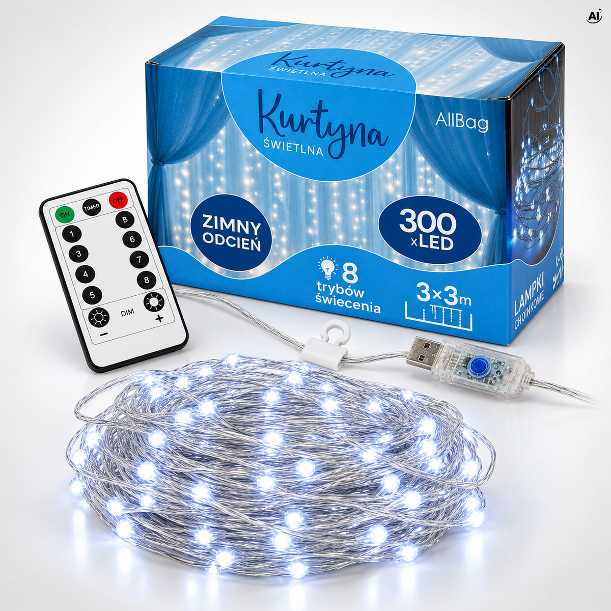 Kurtyna Świetlna 3x3m 300LED Girlanda