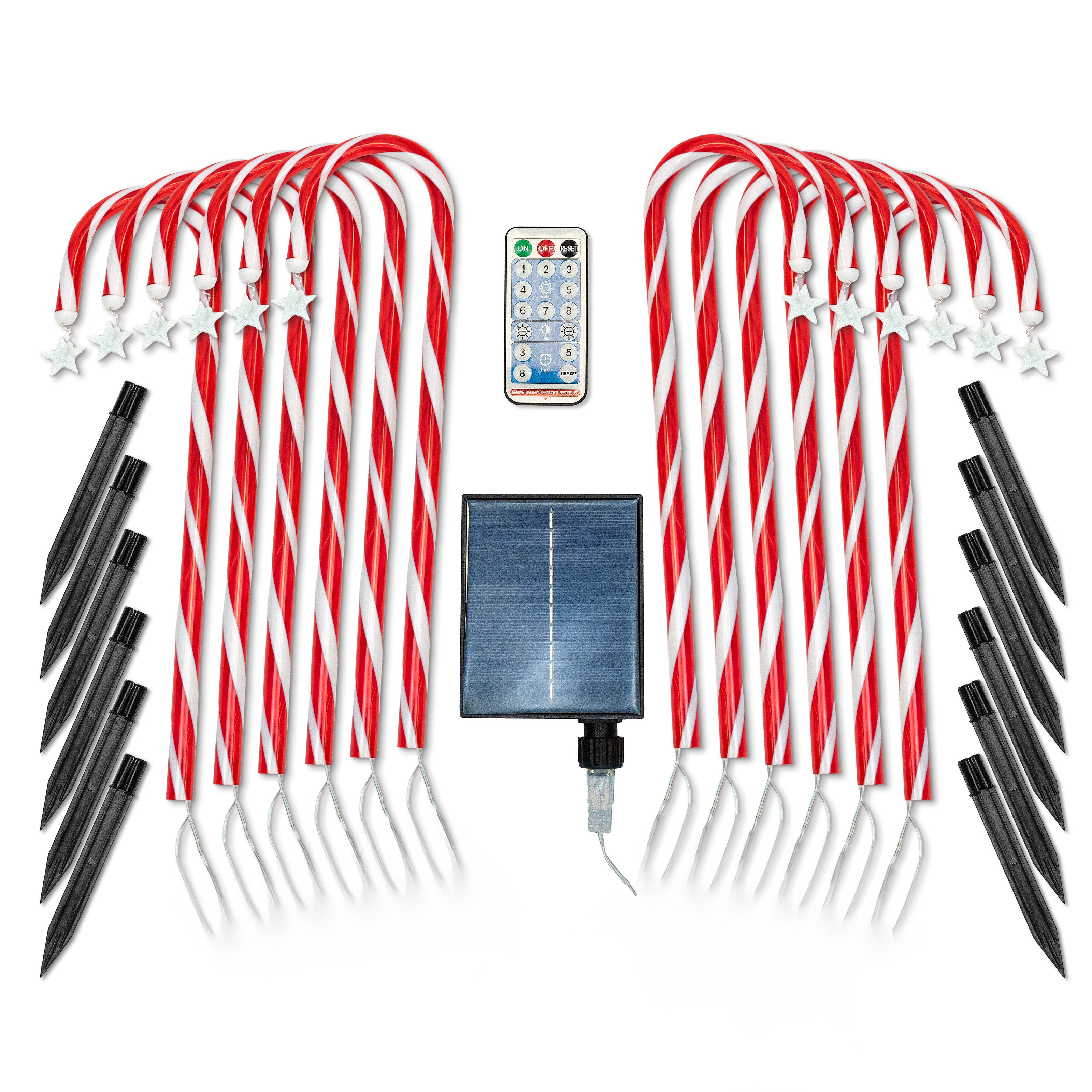 Światełka świąteczne solarne – laski cukrowe LED, zestaw 12 szt.