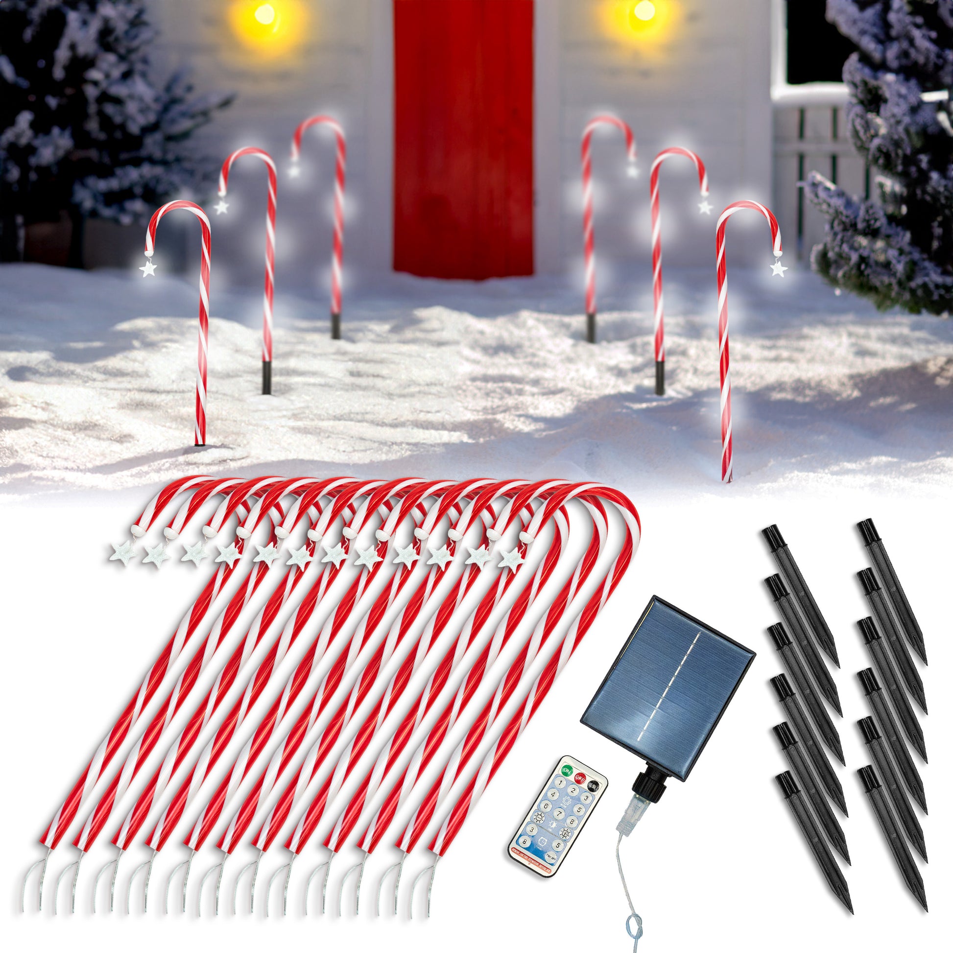 Światełka świąteczne solarne – laski cukrowe LED, zestaw 12 szt.