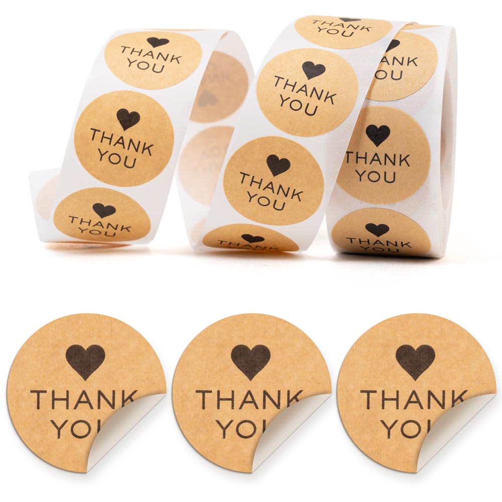 Naklejki Thank You Serca Brązowe 500szt