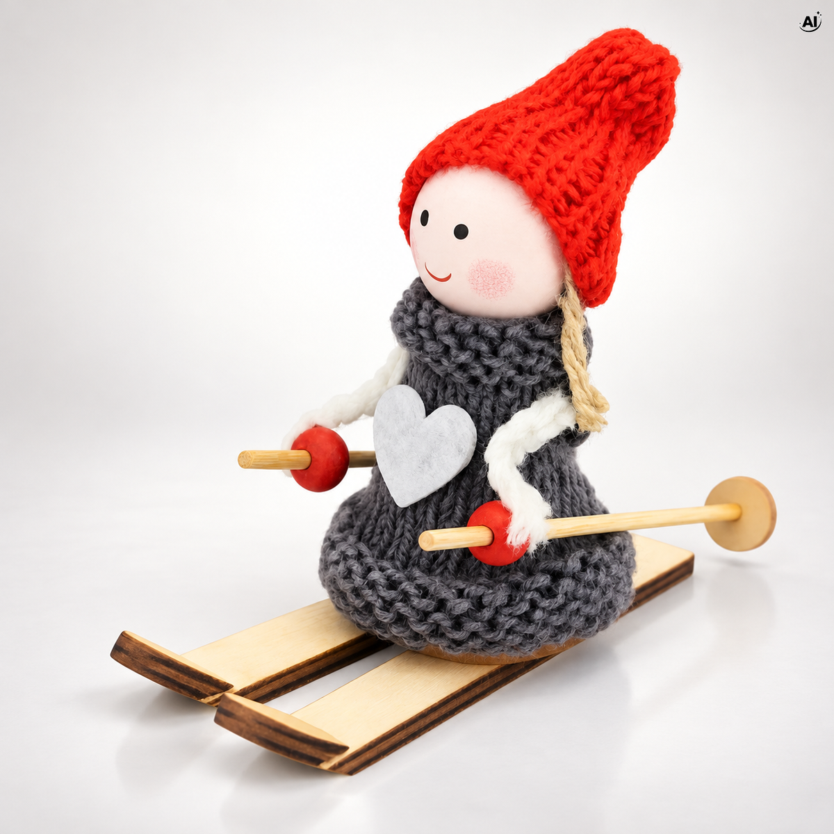 Figurka dziewczynka na nartach z drewna, 11 cm