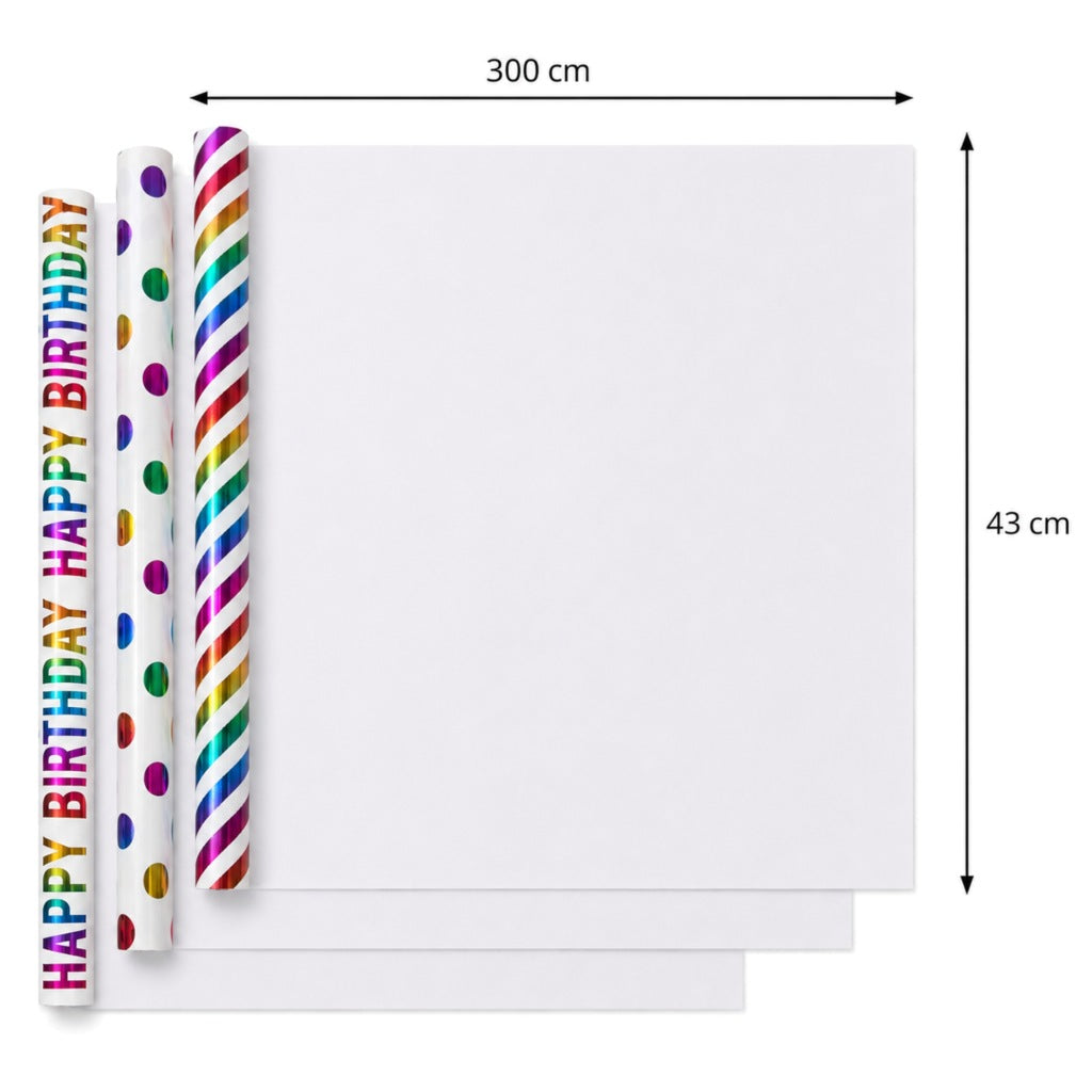 Ozdobny papier do pakowania prezentów, zestaw 3 rolek, 43 cm