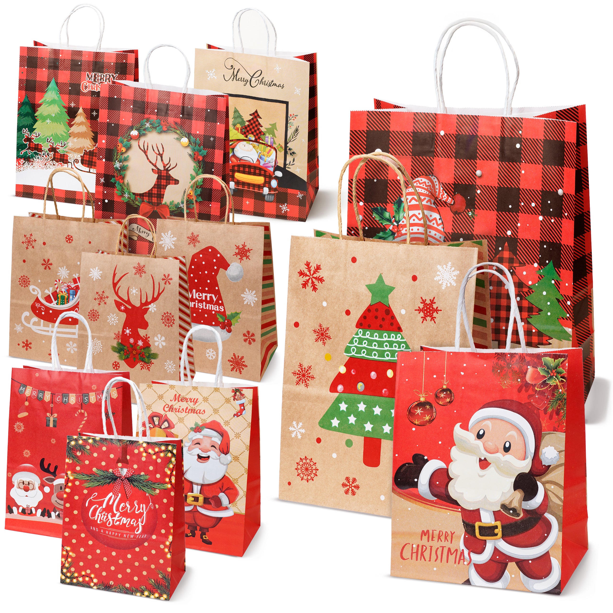 Torebki Papierowe na Prezenty Świąteczne – Zestaw 12 sztuk