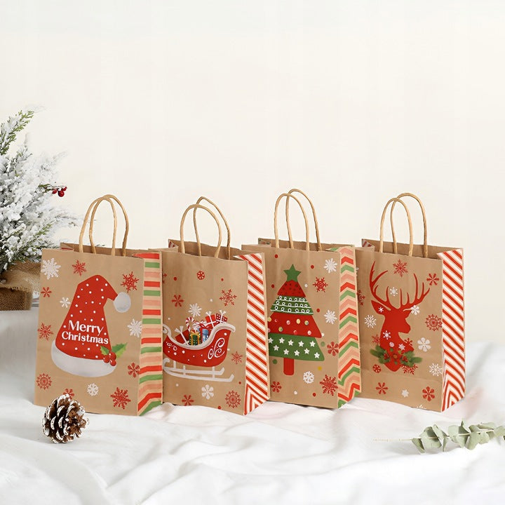 Torba Papierowa z uchwytem skręcanym 210x80x150mm brązowa wzór Świąteczny 4szt.