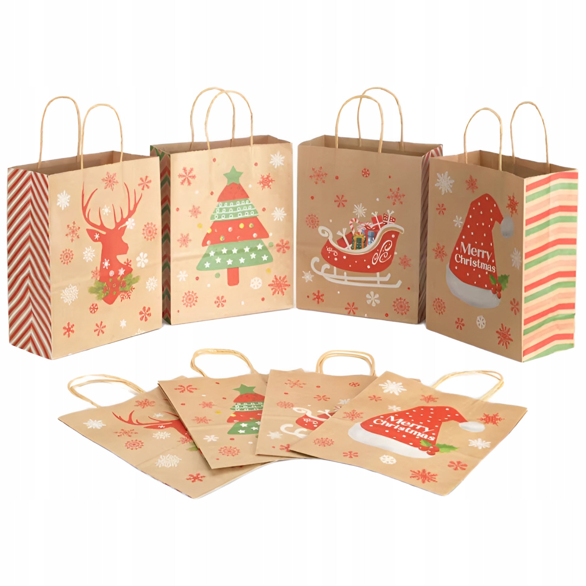 Torba Papierowa z uchwytem skręcanym 210x80x150mm brązowa wzór Świąteczny 4szt.